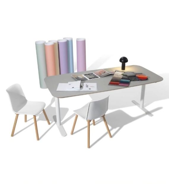 MSM Tisch Lotte Lift, Schreibtisch höhenverstellbar, Gestell weiß, Tischplatte matt grau beschichtet, MSM Stuhl FF3