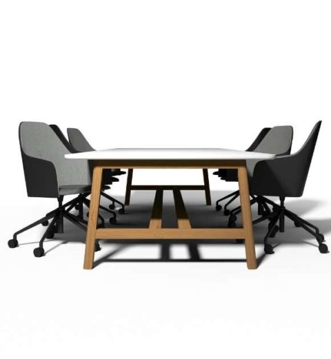 MSM großer Konferenztisch Hans mit Holzgestell und weißer Tischplatte