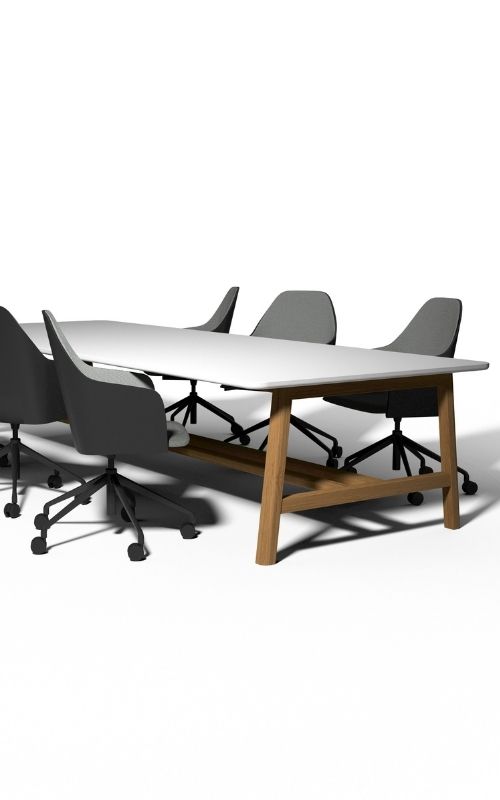 MSM großer Konferenztisch Hans mit Holzgestell und weißer Tischplatte