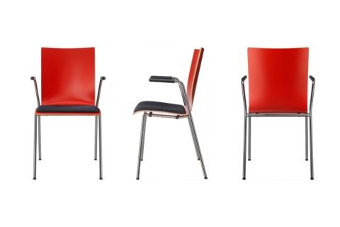 MSM Stuhl 3420 Sitzschale rot gebeizt, schwarzes Sitzpolster, Armlehne