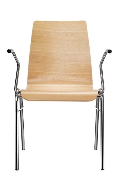 MSM Stapelstuhl Serie 3100 mit 4 Fuß Gestell und Sitzschale aus Holz und Armlehne