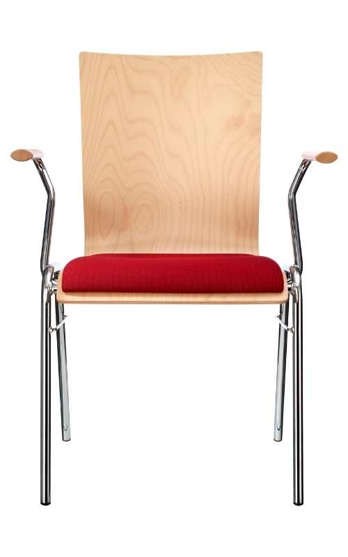MSM Stapelstuhl Serie 3100 mit 4 Fuß Gestell und Sitzschale aus Holz und Armlehne