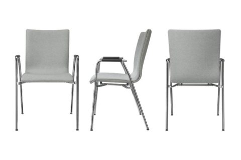 MSM Stuhl 3285 Sitzschale gepolstert grau Gestell Chrom Armlehne