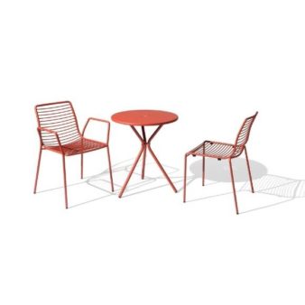 MSM Stuhl und Tisch Modell Margarete Outdoor mit Gestell Volldraht rot