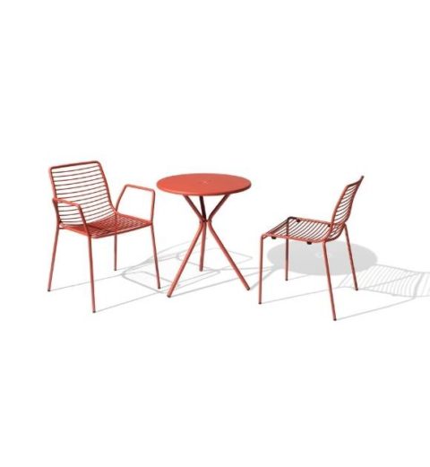 MSM Stuhl und Tisch Modell Margarete Outdoor mit Gestell Volldraht rot