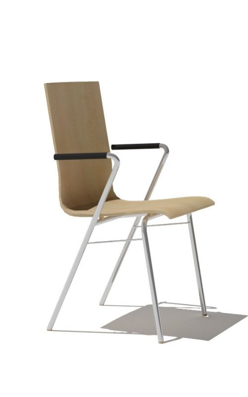 MSM Stuhl 3652 mit Holzschale, weißem Gestell und Armlehne