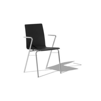 MSM Stuhl 3652 mit schwarzer Holzschale, weißem Gestell und Armlehne