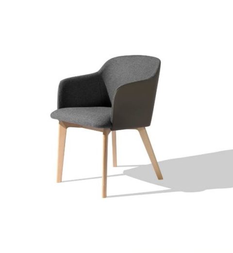 MSM Form & Furniture Modell Klara, Wood Lounge- und Konferenzstuhl, vollgepolsterte Sitzschale, modernes Gestell aus Holz