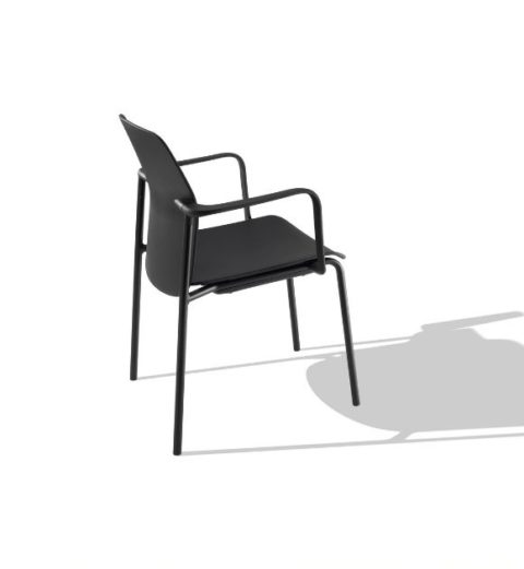 MSM Form & Furniture Modell FOUR Slide, Stapelstuhl schwarz, ergonomische, bewegliche Sitzschale