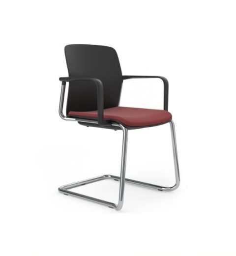 MSM Form & Furniture Modell Swing Slide, Freischwinger, Stapelstuhl schwarz mit Sitzpolster, ergonomische, bewegliche Sitzschale